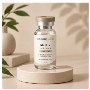 Illustrative Amazing Meds MOTS-c vial: 10 mg in 5 mL, 2 mg per mL